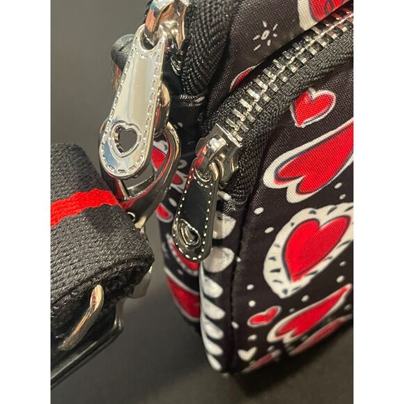 ~ NEW Brighton Hearts a Flutter Crossbody Bag Utility Black Red Love Silver Hrdw - Picture 10 of 13